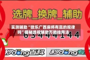 实测辅助“微乐广西麻将有赢的规律吗”揭秘透视辅助万能挂用法