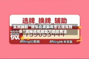 实测辅助“微乐北京麻将怎么提高胜率”揭秘透视辅助万能挂用法