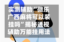 实测辅助“微乐广西麻将可以装挂吗”揭秘透视辅助万能挂用法