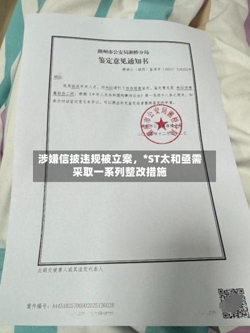 涉嫌信披违规被立案，*ST太和亟需采取一系列整改措施-第1张图片