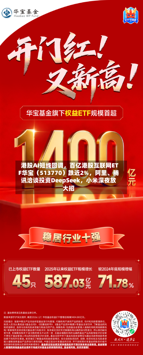 港股AI短线回调，百亿港股互联网ETF华宝（513770）跌近2%，阿里、腾讯洽谈投资DeepSeek	，小米深夜放大招-第1张图片