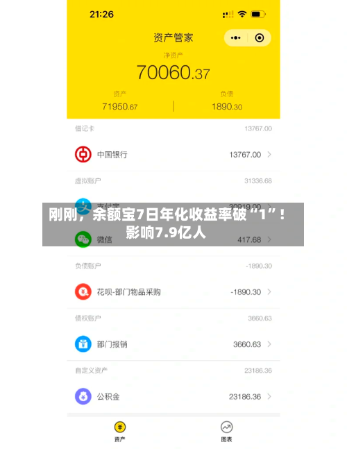 刚刚，余额宝7日年化收益率破“1	”！影响7.9亿人-第2张图片