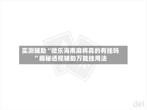 实测辅助“微乐海南麻将真的有挂吗”揭秘透视辅助万能挂用法-第2张图片