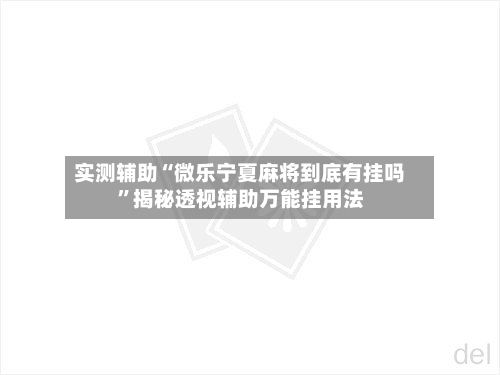 实测辅助“微乐宁夏麻将到底有挂吗”揭秘透视辅助万能挂用法-第2张图片