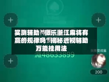 实测辅助“微乐浙江麻将有赢的规律吗	”揭秘透视辅助万能挂用法-第1张图片