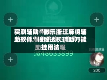 实测辅助“微乐浙江麻将辅助软件	”揭秘透视辅助万能挂用法-第1张图片