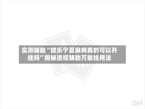 实测辅助“微乐宁夏麻将真的可以开挂吗”揭秘透视辅助万能挂用法-第3张图片